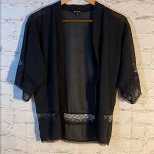 MAX AND RILEY SHEER W/LACE OPEN CARDIGAN